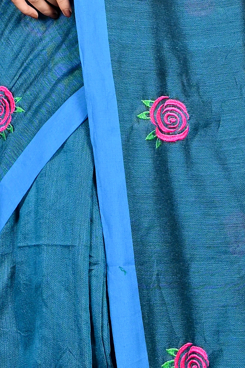 Cobalt Blue Pure Cotton Parag Embroidery Handloom saree (213)